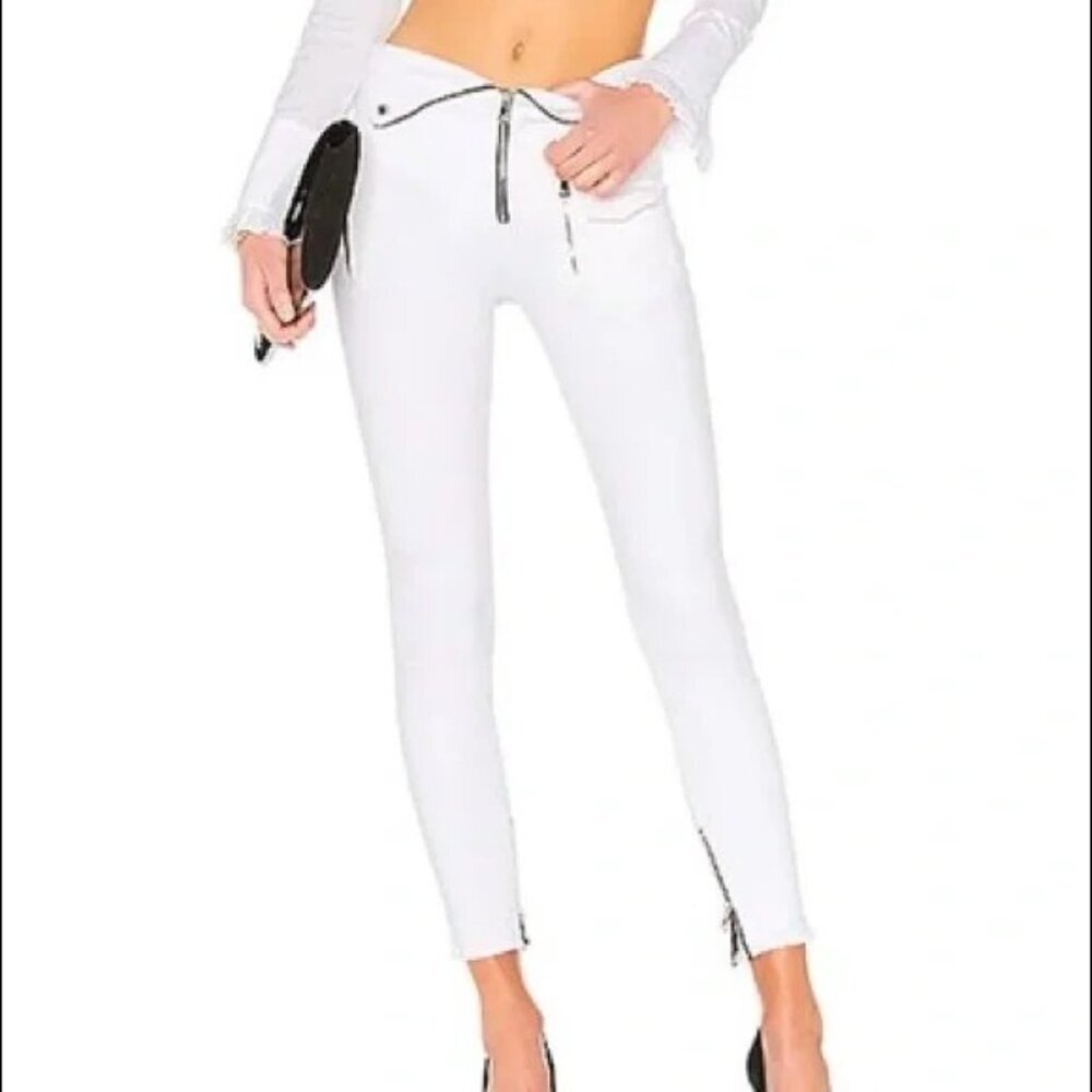 RTA Diavolina Fold Over Waist Zip Ankle Skinny Jeans White Sz 26